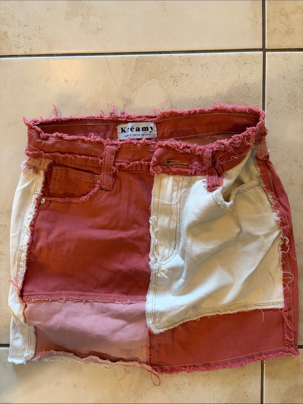 Pink & Cream Patchwork Mini Skirt